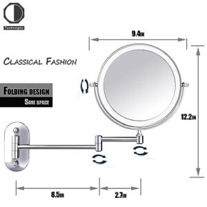 Tushengtu 8”Wall Mounted Makeup Mirror with Intelligent Light Control-10X Magnification, Rotatable Mirror, Adjustable Brightness and Color Temperature