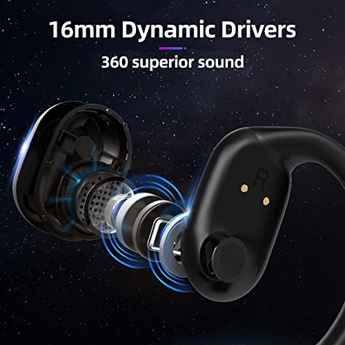 Sainellor Open Ear Air Conduction Headphones, 56H Playtime Bluetooth 5.2 Wireless Earbuds，IPX5 Waterproof Headphones, 16mm Dynamic Drivers Touch Control Sport Headphones