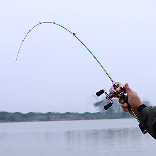 Sougayilang Colorful Baitcasting Fishing Rod and Fishing Reel, Ultra Light Trout Rods 2 Pieces and Baitcaster Reel Combo