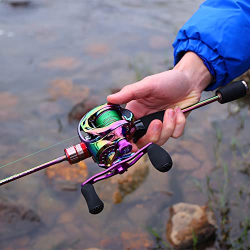 Sougayilang Colorful Baitcasting Fishing Rod and Fishing Reel, Ultra Light Trout Rods 2 Pieces and Baitcaster Reel Combo