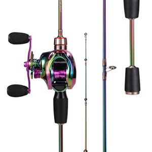sougayilang colorful baitcasting fishing rod and fishing reel, ultra light trout rods 2 pieces and baitcaster reel combo