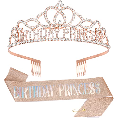 Birthday Princess Crown & Birthday Sash, Birthday Girl Crown Birthday Tiara for Women Birthday Decorations Birthday Crown and Sash for Girls Princess Birthday Gifts