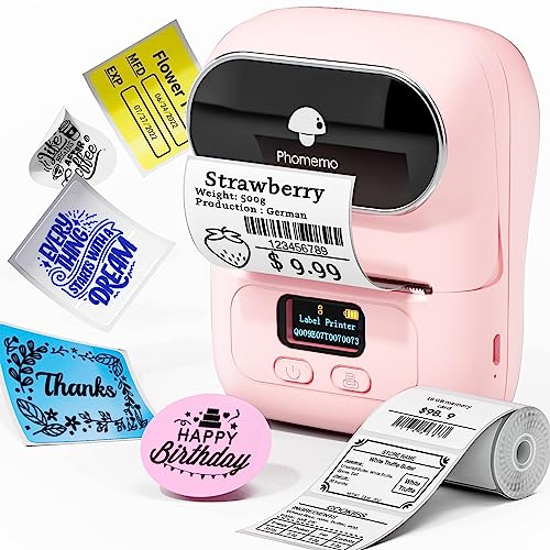 Memoqueen Label Maker Machine with Tape, M110 Barcode Label Printer - Portable Bluetooth Thermal Labeler for Address Jewelry Retail Barcode Small Business Home Office Compatible Phones &PC Pink