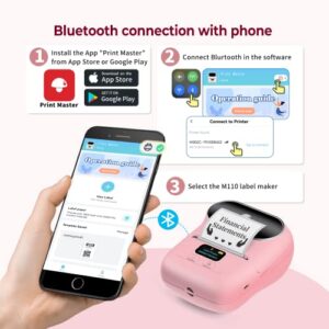 Memoqueen Label Maker Machine with Tape, M110 Barcode Label Printer - Portable Bluetooth Thermal Labeler for Address Jewelry Retail Barcode Small Business Home Office Compatible Phones &PC Pink