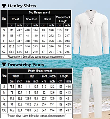 COOFANDY Men's 2 Piece Linen Set Long Sleeve Henley Shirts Casual Beach Pants With Pockets Summer Yoga Outfits