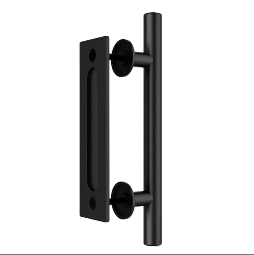 QINAIXQM 9.5''/24CM Sliding Barn Door Handle Double Sided Pull and Flush Barn Door Embedded Invisible Alloy Steel Frosted Black