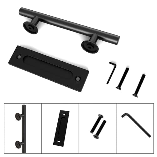 QINAIXQM 9.5''/24CM Sliding Barn Door Handle Double Sided Pull and Flush Barn Door Embedded Invisible Alloy Steel Frosted Black