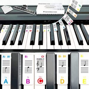 Removable Piano Keyboard Note Labels,Piano Keyboard Stickers,88-Key 61-Key Full Size,Silicone Keyboard Stickers,Suitable Piano Keyboard for Beginners with Box,Sheet Music Clip,Cleaning Cloth