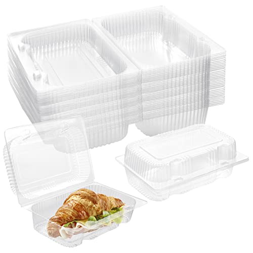 TOFLEN Disposable Sturdy Plastic Hinged Food Containers with Clear Lids (40 Pack) Clamshell Take Out Loaf Containers 7.2x4.7x3 Inches To Go Dessert Box Cake Slice Salad Pastry Sandwich Container