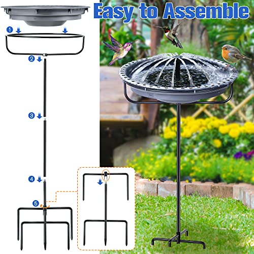 Solar Bird Bath Fountains, Bowl with Fountain Pump, Powered Water Combo Set 4 Spray Types for Outdoor Garden Yard Patio Lawn (Freestanding Style)