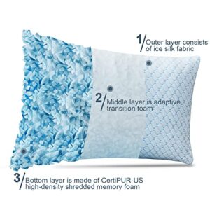 Cooling Bed Pillows for Sleeping 2 Pack Shredded Memory Foam Adjustable Pillows Standard Size Set of 2 for Side Back Sleepers - Luxury Extra Comfy Gel Pillows with Washable Removable Cover