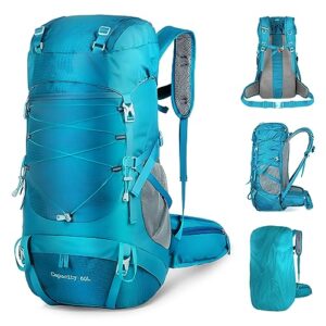 wtvidas 50l lightweight hiking backpack for women and men with rain cover,outdoor sport travel daypack for climbing touring(lake blue)