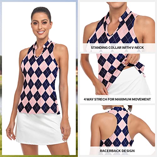 Soneven Sleeveless Golf Shirts Moisture Wicking V Neck Racerback Golf Polo Shirts Tennis Tanks Tops