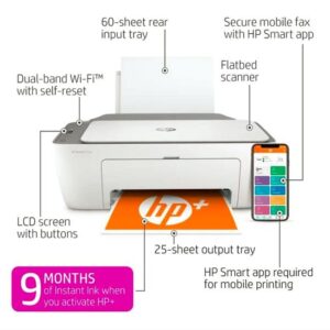 HP DeskJet 2723e All-in-One Wireless Color Inkjet Printer，Print Scan Copy - LCD Display, 4800 x 1200 dpi, 9 Months Free Instant Ink WiFi, Bluetooth, W/Valinor Printer Cable