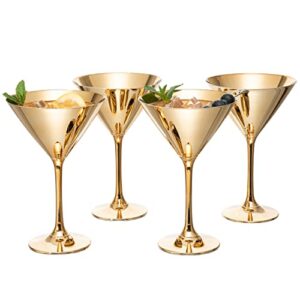 mygift 8-ounce modern metallic gold tone martini glasses, elegant golden drinking glass for a cocktail party, wedding, or anniversary dinner, set of 4