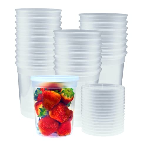 Deli Containers with Lids [32 oz. 40 Pack] Disposable Clear Lunch Containers Leakproof | Plastic Round Food Storage Containers | Freezer Containers for Food