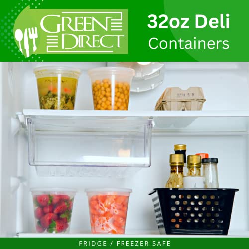 Deli Containers with Lids [32 oz. 40 Pack] Disposable Clear Lunch Containers Leakproof | Plastic Round Food Storage Containers | Freezer Containers for Food