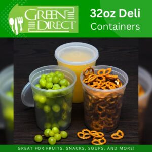 Deli Containers with Lids [32 oz. 40 Pack] Disposable Clear Lunch Containers Leakproof | Plastic Round Food Storage Containers | Freezer Containers for Food