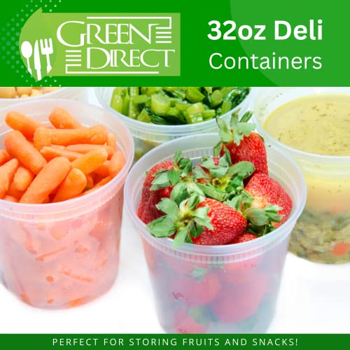 Deli Containers with Lids [32 oz. 40 Pack] Disposable Clear Lunch Containers Leakproof | Plastic Round Food Storage Containers | Freezer Containers for Food