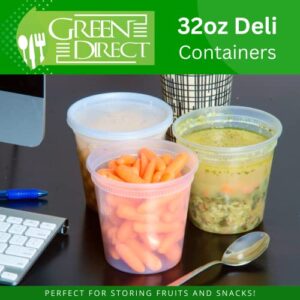 Deli Containers with Lids [32 oz. 40 Pack] Disposable Clear Lunch Containers Leakproof | Plastic Round Food Storage Containers | Freezer Containers for Food