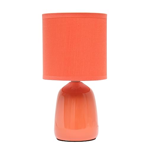 Simple Designs LT1134-ORG 10.04" Tall Traditional Ceramic Thimble Base Bedside Table Desk Lamp w Matching Fabric Shade for Home Decor, Nightstand, Bedroom, Living Room, Entryway, Office, Orange