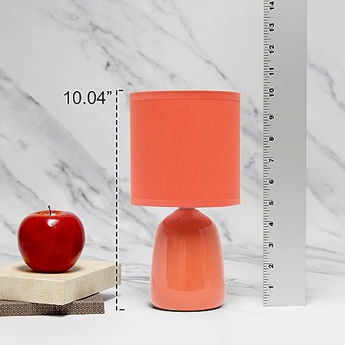 Simple Designs LT1134-ORG 10.04" Tall Traditional Ceramic Thimble Base Bedside Table Desk Lamp w Matching Fabric Shade for Home Decor, Nightstand, Bedroom, Living Room, Entryway, Office, Orange