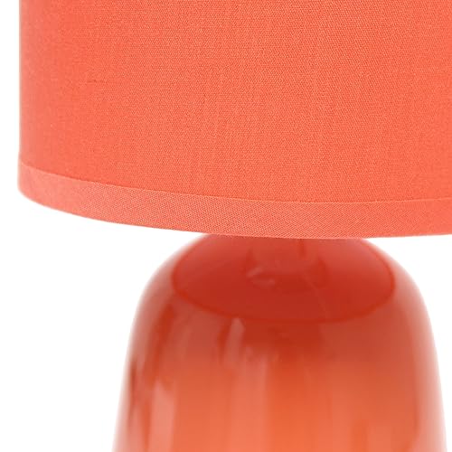 Simple Designs LT1134-ORG 10.04" Tall Traditional Ceramic Thimble Base Bedside Table Desk Lamp w Matching Fabric Shade for Home Decor, Nightstand, Bedroom, Living Room, Entryway, Office, Orange