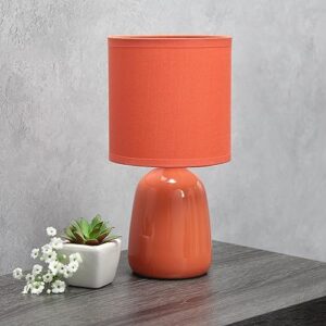 Simple Designs LT1134-ORG 10.04" Tall Traditional Ceramic Thimble Base Bedside Table Desk Lamp w Matching Fabric Shade for Home Decor, Nightstand, Bedroom, Living Room, Entryway, Office, Orange