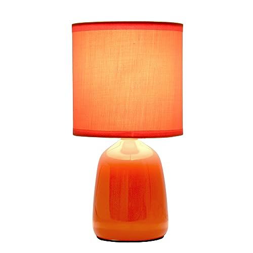 Simple Designs LT1134-ORG 10.04" Tall Traditional Ceramic Thimble Base Bedside Table Desk Lamp w Matching Fabric Shade for Home Decor, Nightstand, Bedroom, Living Room, Entryway, Office, Orange