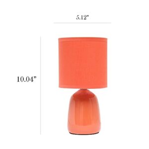 Simple Designs LT1134-ORG 10.04" Tall Traditional Ceramic Thimble Base Bedside Table Desk Lamp w Matching Fabric Shade for Home Decor, Nightstand, Bedroom, Living Room, Entryway, Office, Orange