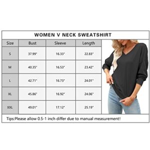 FMEYOA Womens V-Neck Sweatshirts without Hood Long Sleeve Lightweight Loose Fall Basic Shirts Tops(Dark Grey,Large)