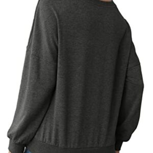 FMEYOA Womens V-Neck Sweatshirts without Hood Long Sleeve Lightweight Loose Fall Basic Shirts Tops(Dark Grey,Large)