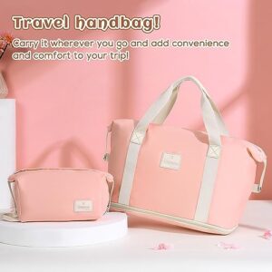 imiomo Carry On Luggage 20 Inch airline approved Hardside 3PCS Set Lightweight Rolling Travel Luggagewith TSA Lock， Suitcase with Spinner Wheels (PINK+beige, Carry-On 20-Inch)