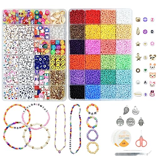 JOJANEAS 10800pcs 3mm Glass Seed Beads 24 Colors Small Beads Kit Bracelet Beads for DIY Bracelets Necklace Jewelry Making Supplies Top Best Christmas Birthday Gifts