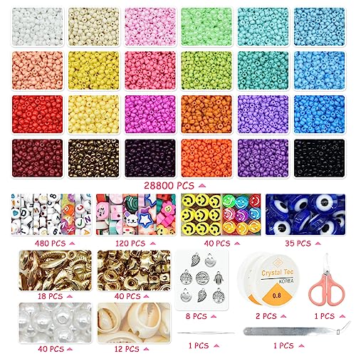 JOJANEAS 10800pcs 3mm Glass Seed Beads 24 Colors Small Beads Kit Bracelet Beads for DIY Bracelets Necklace Jewelry Making Supplies Top Best Christmas Birthday Gifts