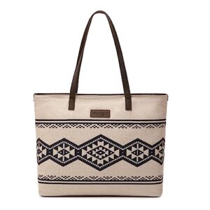 wrangler tote purse bag aztec canvas shoulder bags native american western handbags for women genuine leather strap hobo bag wg53-8112tn