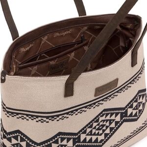 Wrangler Tote Purse Bag Aztec Canvas Shoulder Bags Native American Western Handbags for Women Genuine Leather Strap Hobo Bag WG53-8112TN