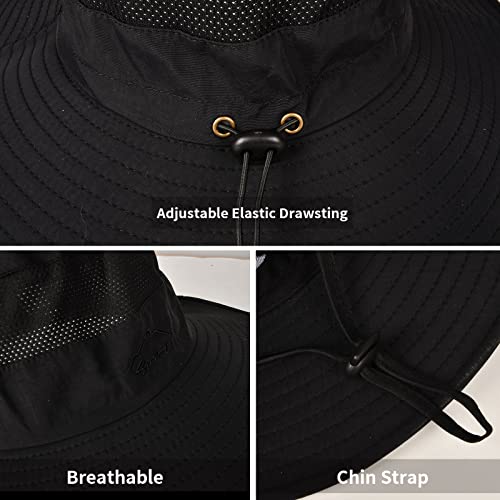 Sun Hats for Men Women Fishing Hat UPF 50+ Breathable Wide Brim Summer UV Protection Hat Black