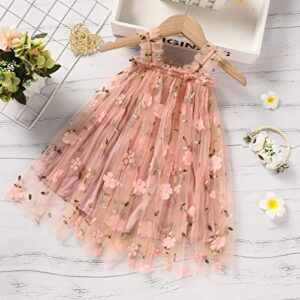 Toddler Baby Girls Tutu Dress Sleeveless Floral Print Layered Tulle Dress Little Girl Princess Dresses with Flower Headband (Pink, 6-12 M)