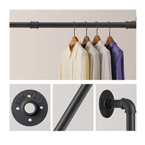 QNK Clothes Drying Rack 72 Inch Industrial Pipe Shelving Garment Bar Hanger Closet Rod Wall Mounted Heavy Duty Cast Iron w/5 Hooks 3 Bases