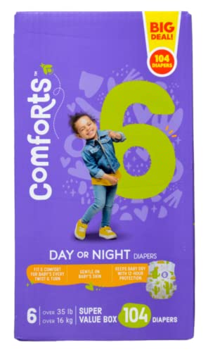 Comforts Day or Night Diapers, Size 6 (Over 35 lbs) - Super Value Box - 104 Count