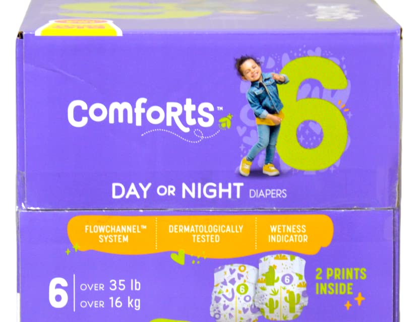 Comforts Day or Night Diapers, Size 6 (Over 35 lbs) - Super Value Box - 104 Count