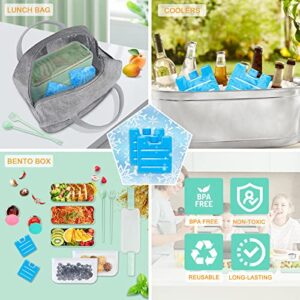 KUBYA Bento Lunch Box Set,Stackable Lunch Container Leak-Proof 3-In-1 Compartment With Ice Packs, Reusable Lunch Bag, Food Bags, Sauce Cups, Lunch Box Microwave Freezer Safe（GREY）