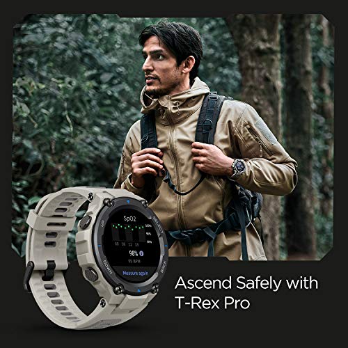 Amazfit T-Rex Pro Smart Watch for Men Rugged Outdoor GPS Watch, 18 Day Battery Life, 15 Military Standard Certified, 100+ Sports Modes, 10 ATM Water-Resistant, Black (Renewed)