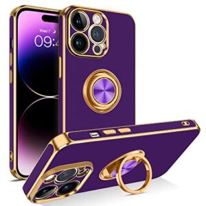 bentoben iphone 14 pro case, slim fit 360° ring holder shockproof kickstand magnetic car mount supported non-slip protective non-slip women girls men boys cover for iphone 14 pro 6.1 inch, deep purple