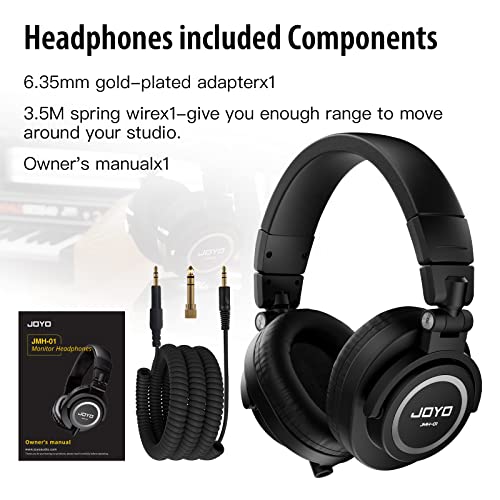 JOYO Studio Monitor Headphone Wired Over Ear Audio Recording Monitor Headset for Guitar Mixer Amplifier Podcast DJ Microphone and Keyboard Piano (JMH-01)