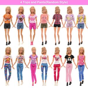 BARWA 18 Pack Doll Clothes and Accessories Including 4 Fashion Dresses 4 Sets Casual Outfits Tops and Trousers, Shorts 10 Bag Crown Necklace for 11.5 inch Girl Dolls…