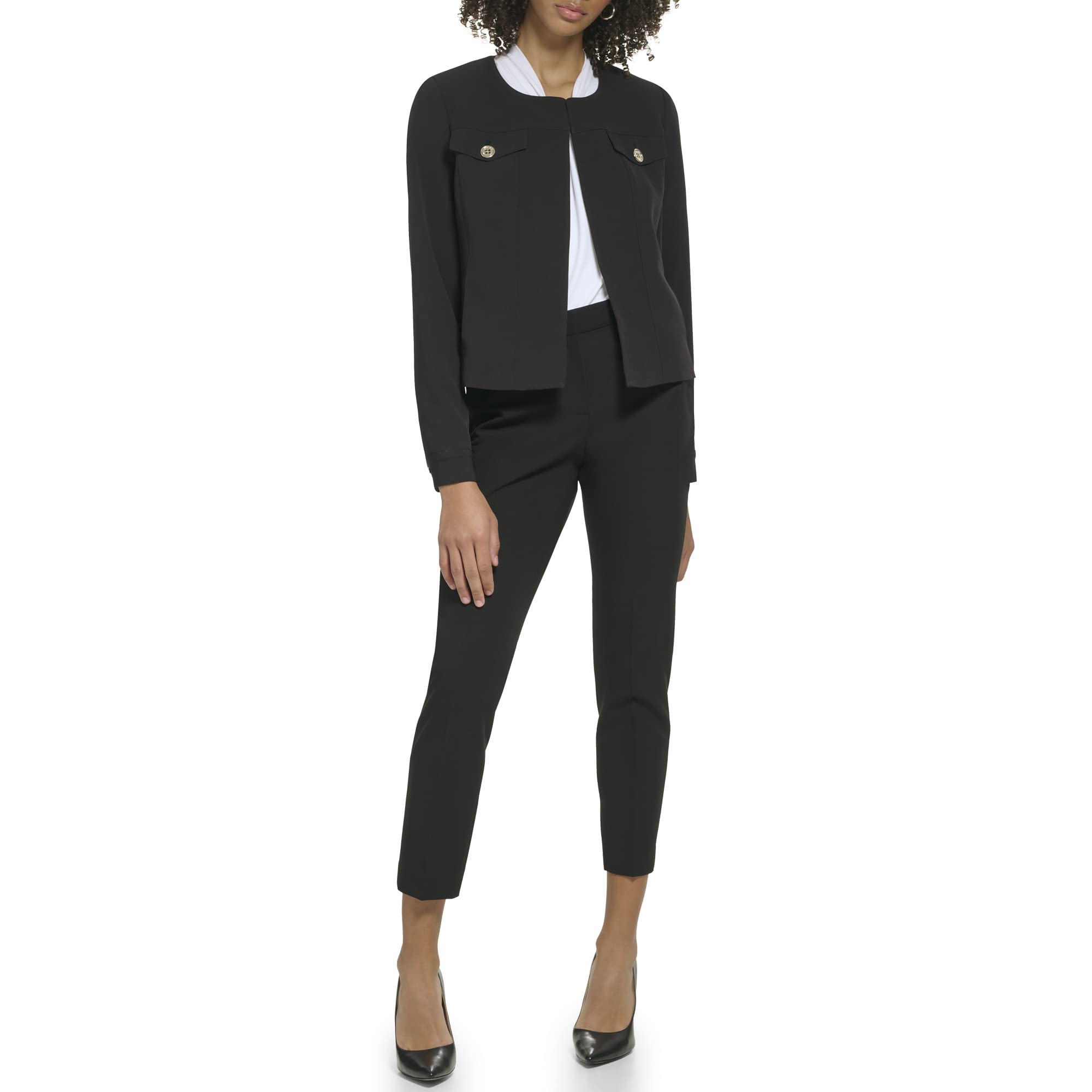 Tommy Hilfiger Women's Open Front Solid Blazer Sportswear Jackets, Black