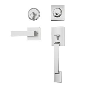 uyf front door handle set, exteriort door lock set with single cylinder deadbolt and lever, reversible entry handleset for right and left handed,matte black