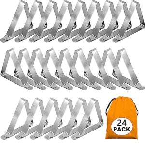 tablecloth clips, 24 pack stainless steel heavy duty picnic table cloth clips, outdoor picnic tables cover holders for dining restaurant marquees weddings graduation party, thickness below 1.4''